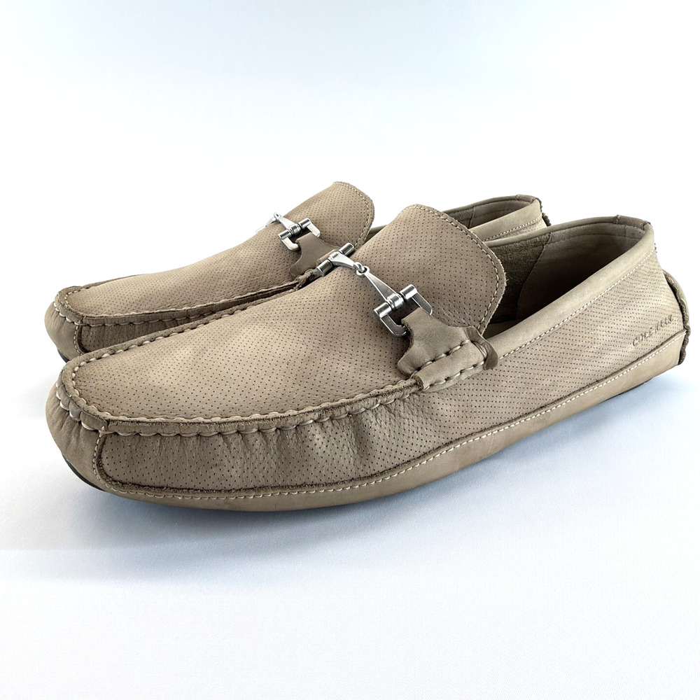 Cole Haan Loafers Men Size 11.5 Beige Wyatt Leather Bit Driver Slip-On Nubuck
